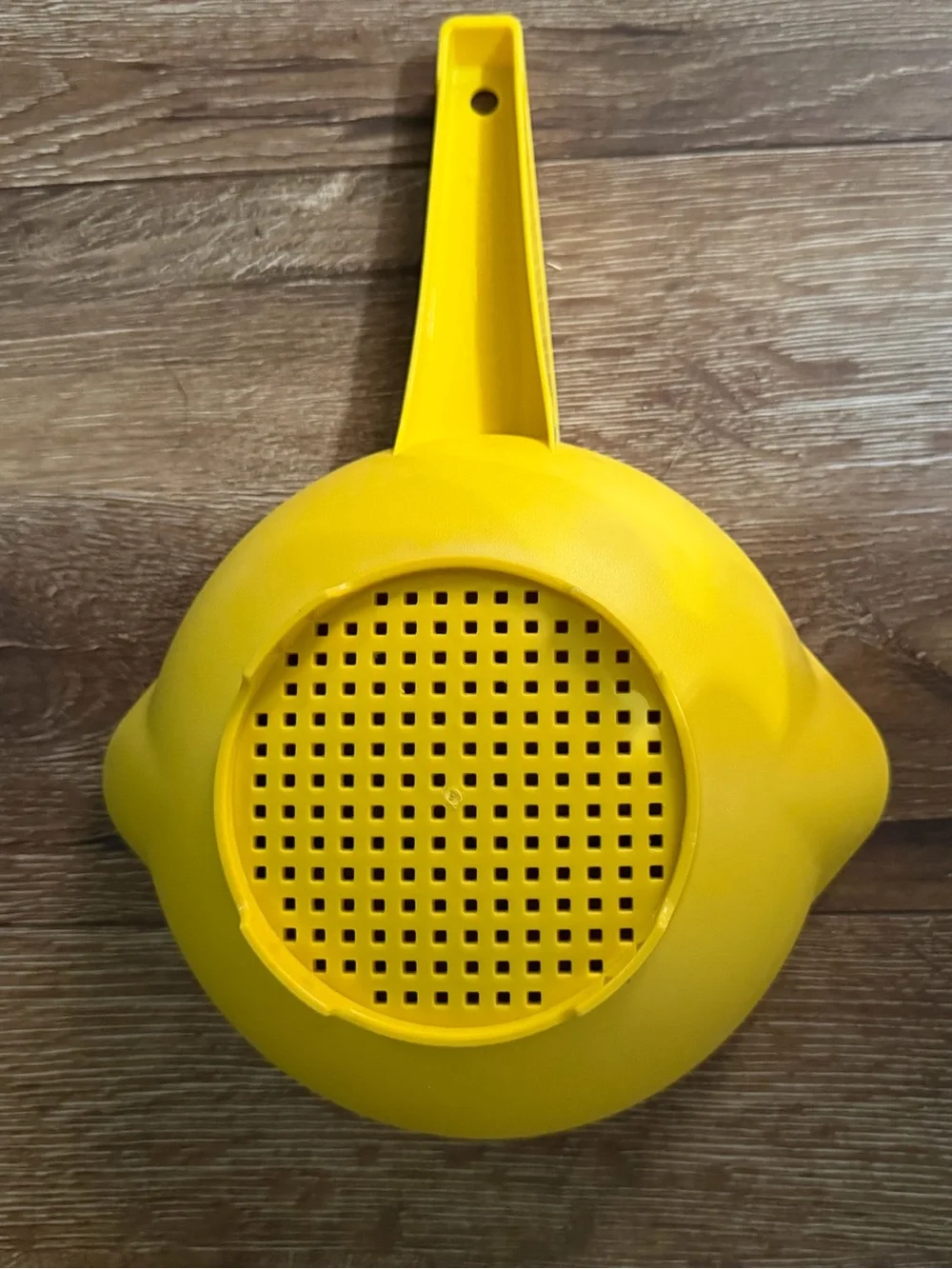 Vintage Tupperware Yellow Plastic Strainer with Handle